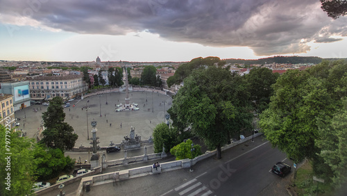 Photography Aerial view of the large urban square, the Piazza del Popolo timelapse, Rome at