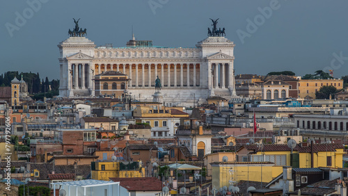 View from the Pincio Landmark day to night timelapse in Rome, Italy on a beautiful warm spring evening photo