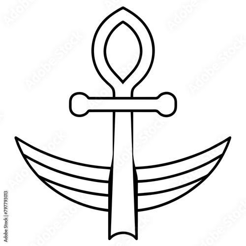 Anchor and sword simple ankh symbol with ra boat crossing the nile - vector design - vector art - premium vector - latest vector design and illustration
