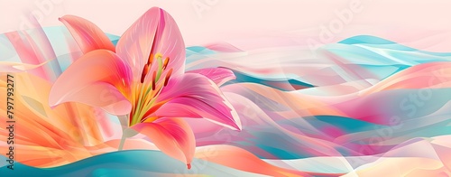 closeup details of a pink lily flower on an abstract background