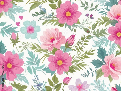 Seamless Pattern vine botany. pink flower  illustration vector