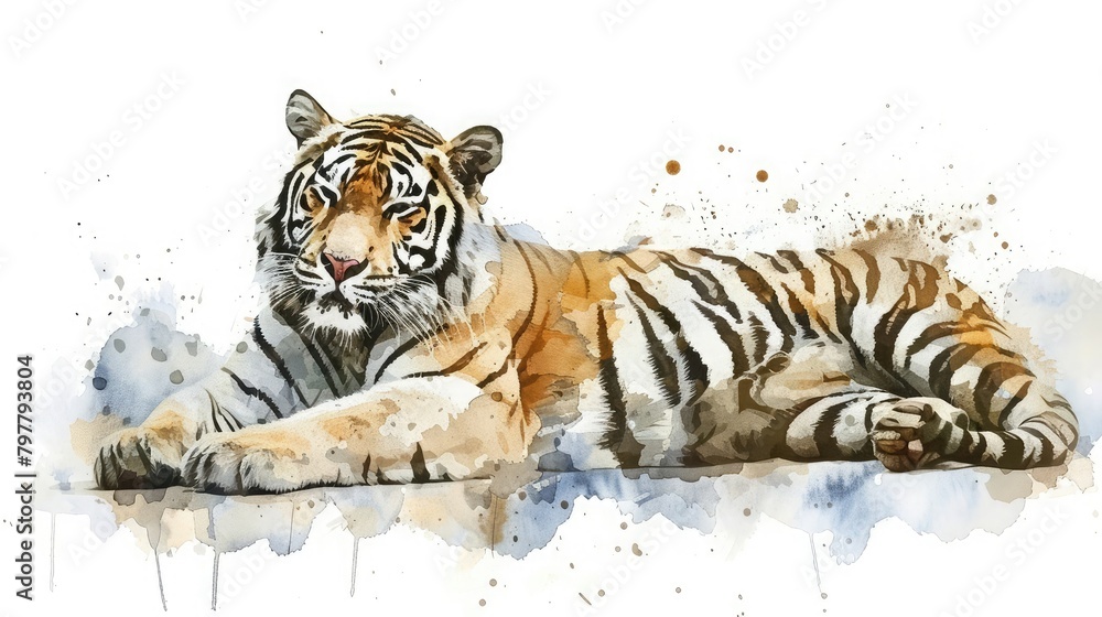 Hand drawn tiger, sketch graphics monochrome, on white background ,Lying white tiger Isolated on white background,tiger drawn with ink from the hands of a predator 
