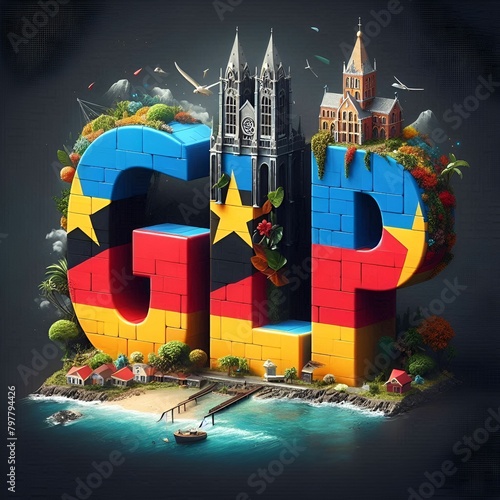 Glp bold letter with guadeloupe flag design photo