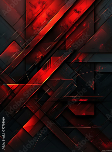  Red metallic abstract black cyber geometric lines