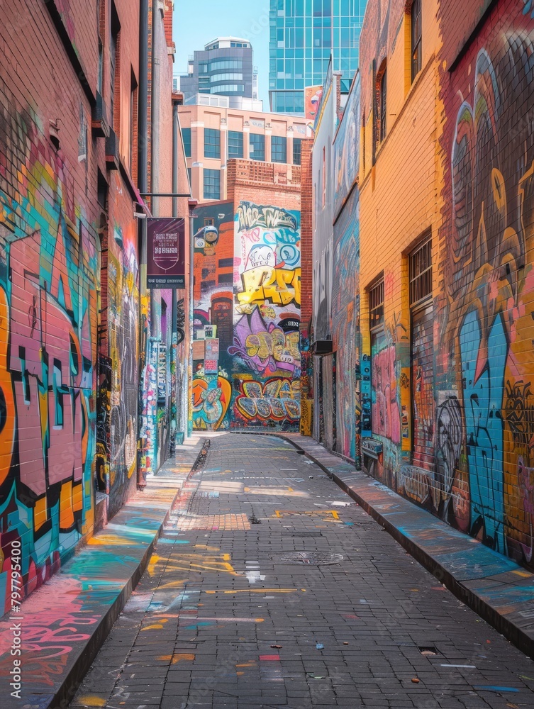 Fototapeta premium A colorful graffiti mural in a Melbourne laneway, blending art and urban culture.