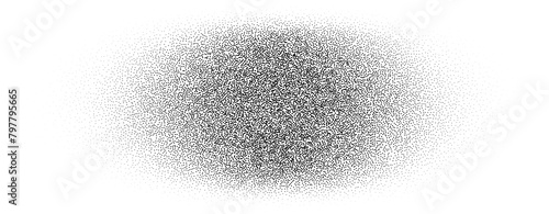Noise round brush isolated. Grunge dotwork gradient blur circle. Black space shape of dots. Sand, grainy, chalk, diffuse, glitter effect. Texture brush. Halftone illustration