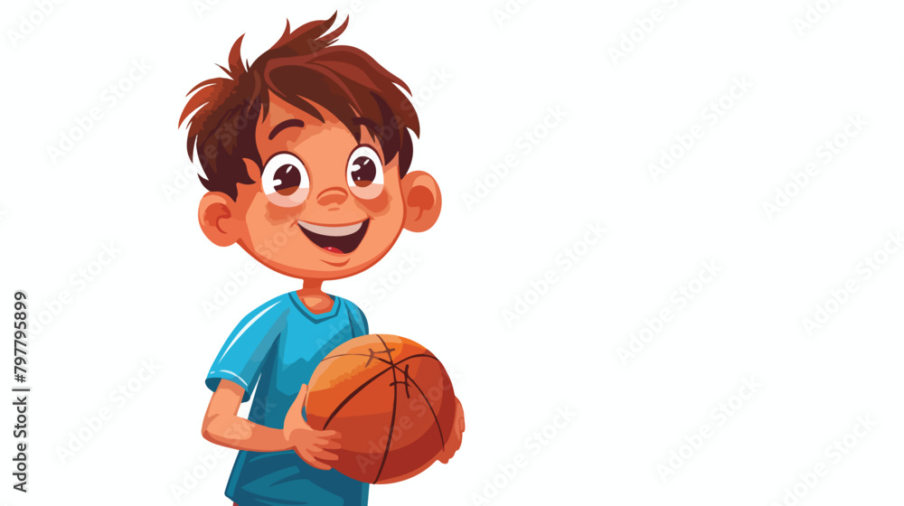 Cute boy with basketball on white background Vector illustration