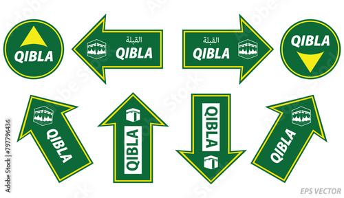 set of moslem qibla sign for prayer room isolated. 3D Illustration