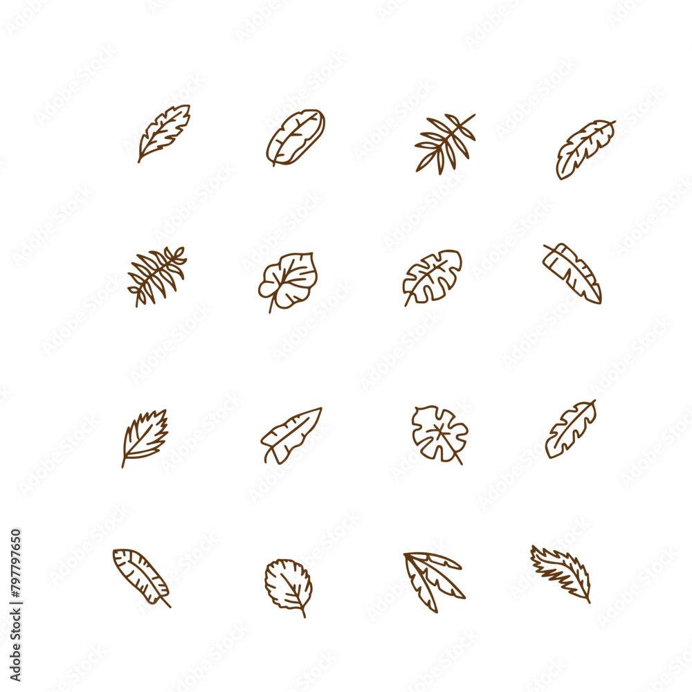 set of palm leaves vector line icon
