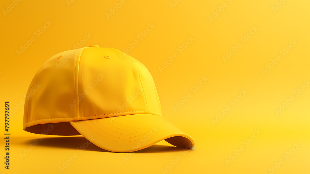 Fototapeta premium Yellow baseball cap on yellow background