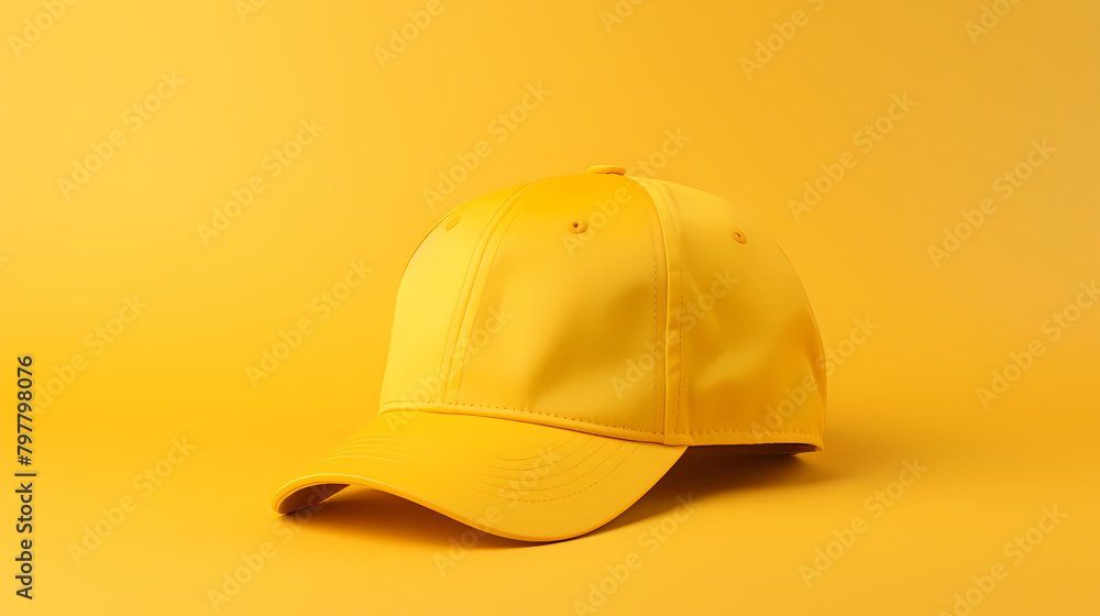 Fototapeta premium Yellow baseball cap on yellow background