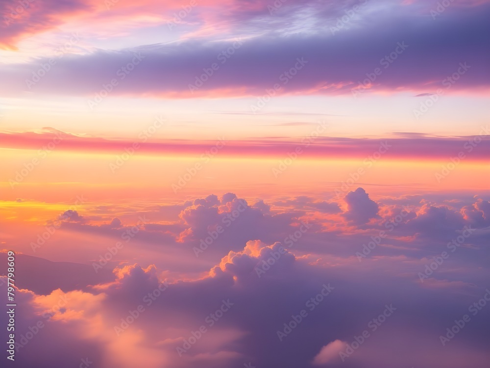 Dramatic amazing sky and clouds from above at sunset. Colorful pastel sky Dramatic amazing sky and clouds from above at sunset. Colorful pastel sky