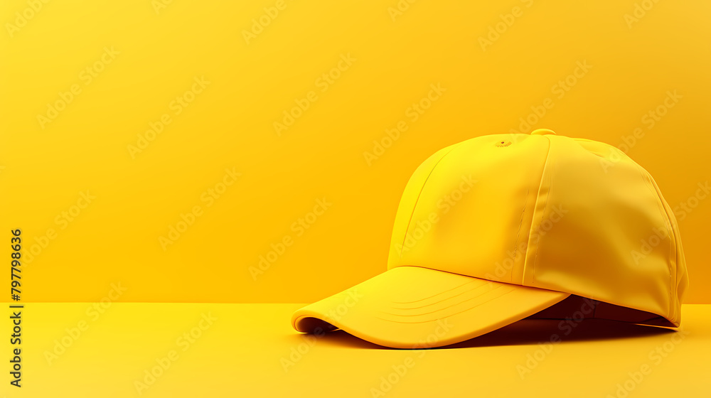 Fototapeta premium Yellow baseball cap on yellow background