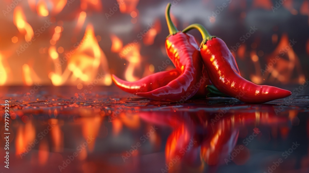 Red chilli with smoke represent to hot and burn feeling on fire ...