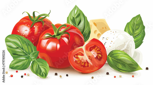 Delicious tomatoes mozzarella cheese and fresh basil