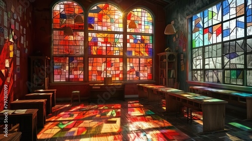 School classroom Mosaic, Stained Glass Illusion 