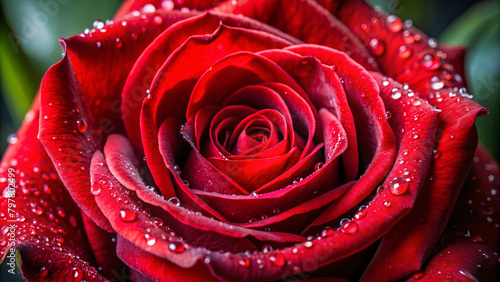 Closeup of beautiful red rose with water droplets  showcasing nature s beauty and romance