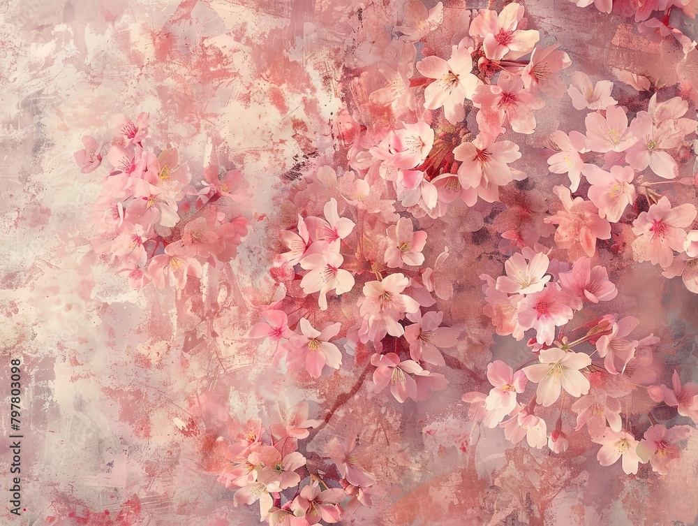 Pattern of soft pink cherry blossoms, Japanese art style Pattern of soft pink cherry blossoms, Japanese art style