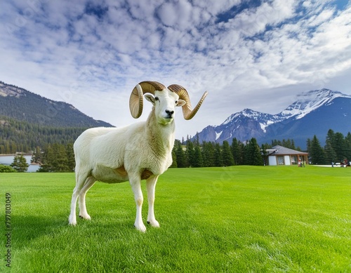 white sheep in the mountains photo