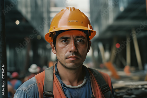latino american construction worker looking at camera