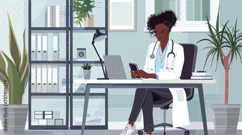Female AfricanAmerican medical intern using mobile