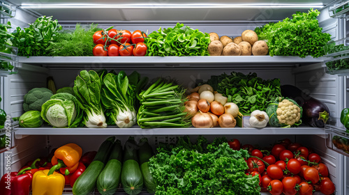 vegetables on cold storage shelves in a grocery market  photo