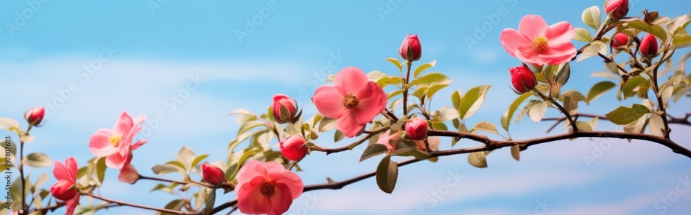 Beautiful spring blooming rose bush on a blue background Soft selective focus blue sky. Beautiful spring blooming rose bush on a blue background Soft selective focus blue sky.