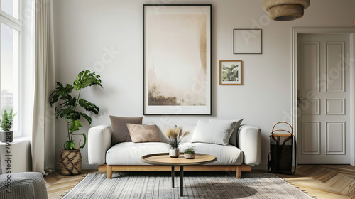Frame mockup  ISO A paper size. Living room wall poster mockup. Interior mockup with house background.
