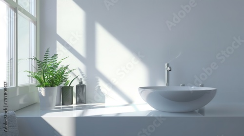Modern White Sink in Soft Light on White Background  