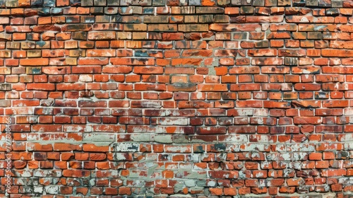 Old red brick wall with messy cement mortar