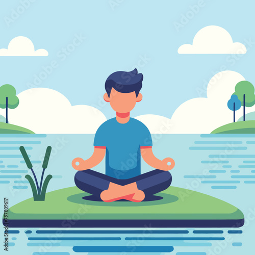 illustration of a man meditating yoga on a lake
