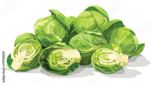 Fresh brussels sprouts on white background Vector illustration