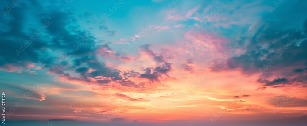 Tranquil sky at dusk with gradient hues and soft cloud textures