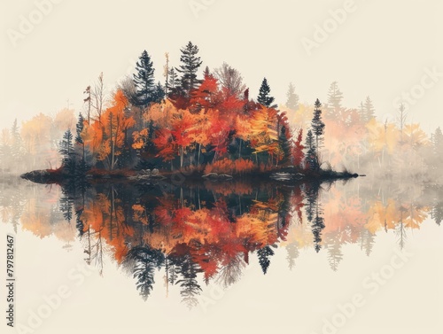 Landscape of a tranquil Canadian forest in autumn.