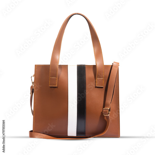 Beautiful brown leather female fashion bag isolated on white background