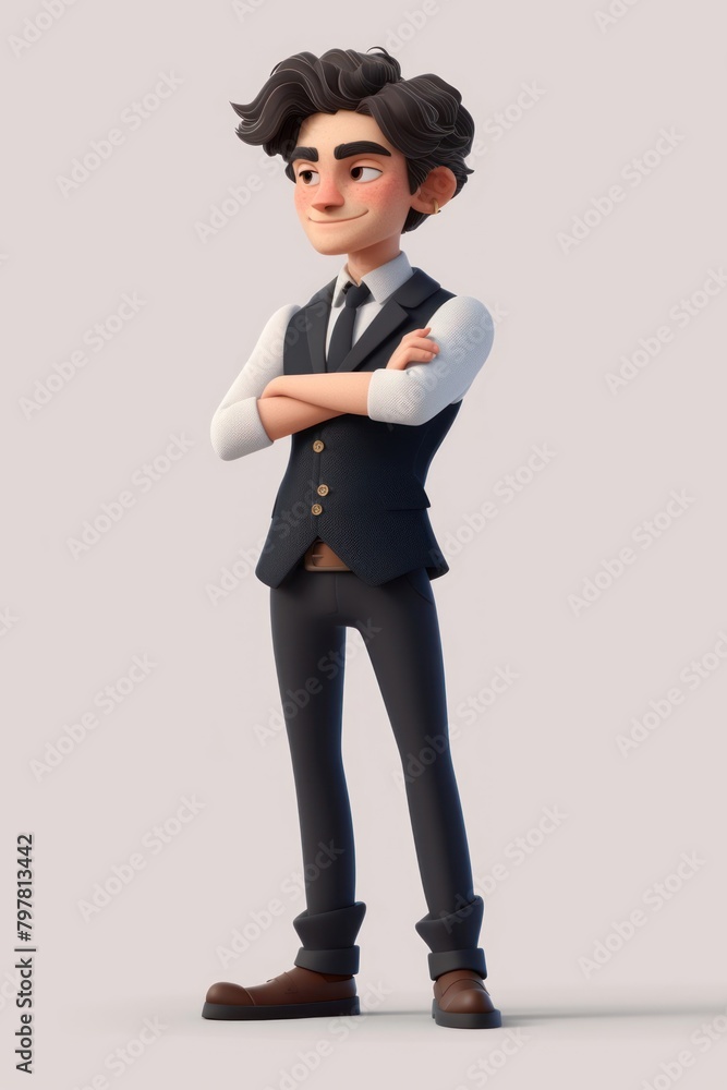 Businessman standing cartoon portrait
