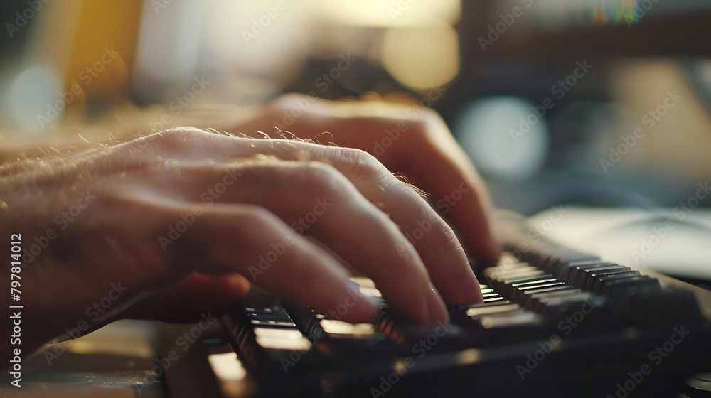 hands typing on computer in workplace