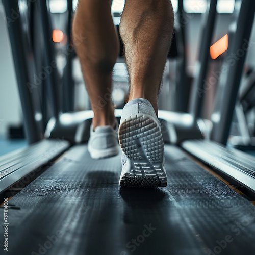 Close-up of man s feet running on a treadmill