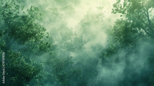 Forest in morning mist, overhead ethereal textures , high resolution