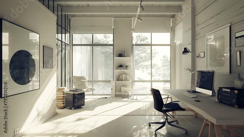 minimalist decoration and ample natural light offering a functional and aesthetic workspace photo