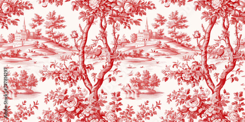 Vintage background, toile de jouy background,  Botanical Vintage Pattern background © peacefy