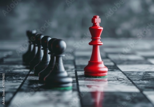 Red pawn challenges black, showcasing innovative thinking. Business tech disrupts for new norms