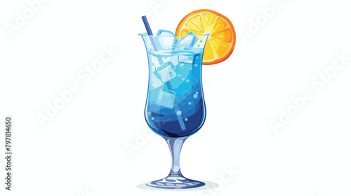 Glass of Blue Lagoon cocktail on white background vector