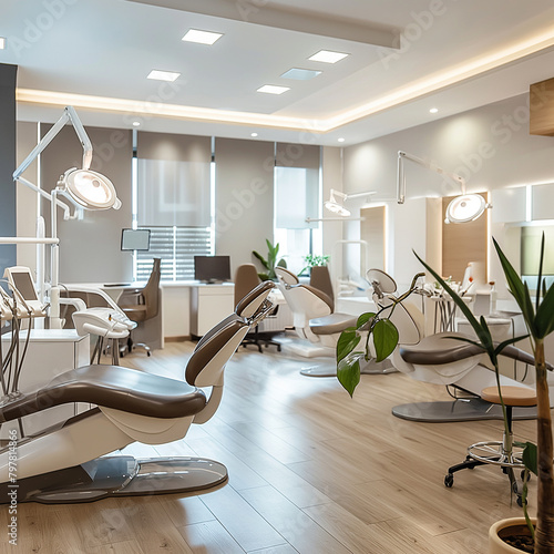 Modern dental office with comfortable chairs and environment photo