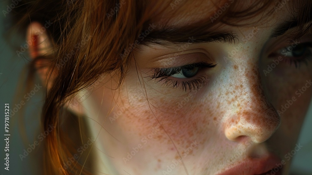 Gentle frown, close intimate angle, muted backdrop, silent eloquence , hyper detailed Gentle frown, close intimate angle, muted backdrop, silent eloquence , hyper detailed