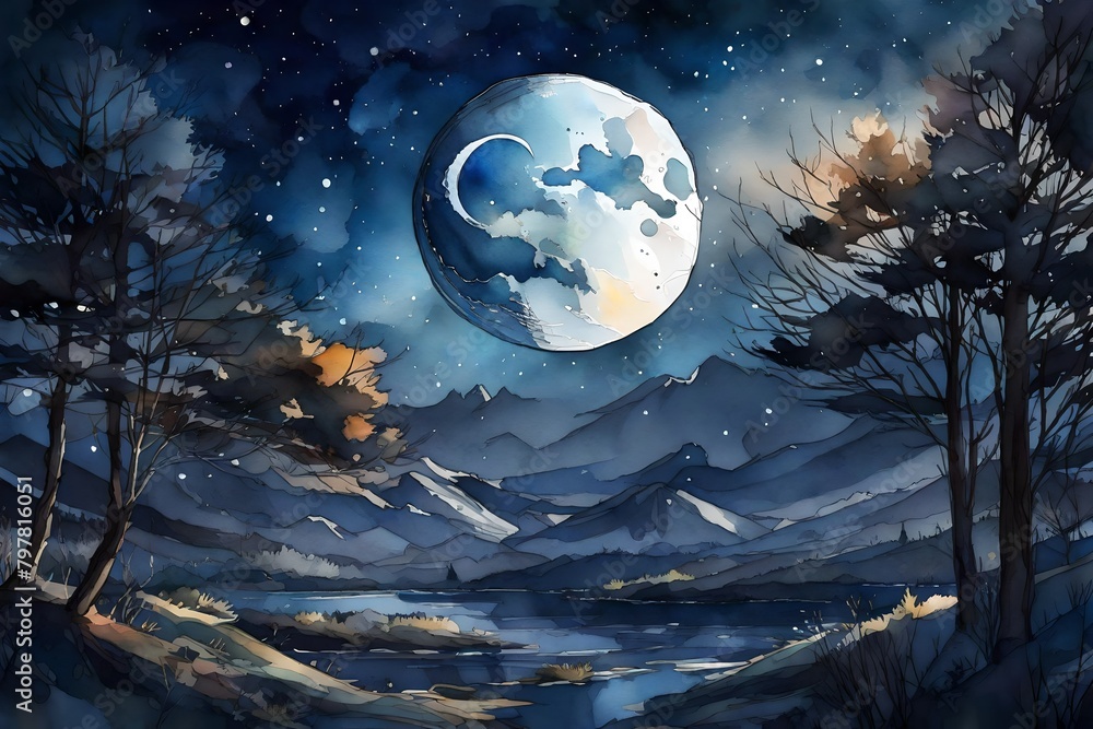 Fototapeta premium christmas tree with moon