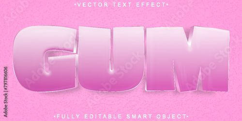 Cartoon Pink Gum Vector Fully Editable Smart Object Text Effect