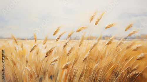  Golden Wheat Field, Textured Impressionism, Rural Serenity, with Copy Space