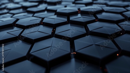 Futuristic Black Hexagonal Tiles with Red Accents photo