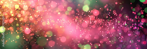  Vivid bursts of neon pink and green glitter floating elegantly against a background of dynamic celebration lights in shades of magenta and lime